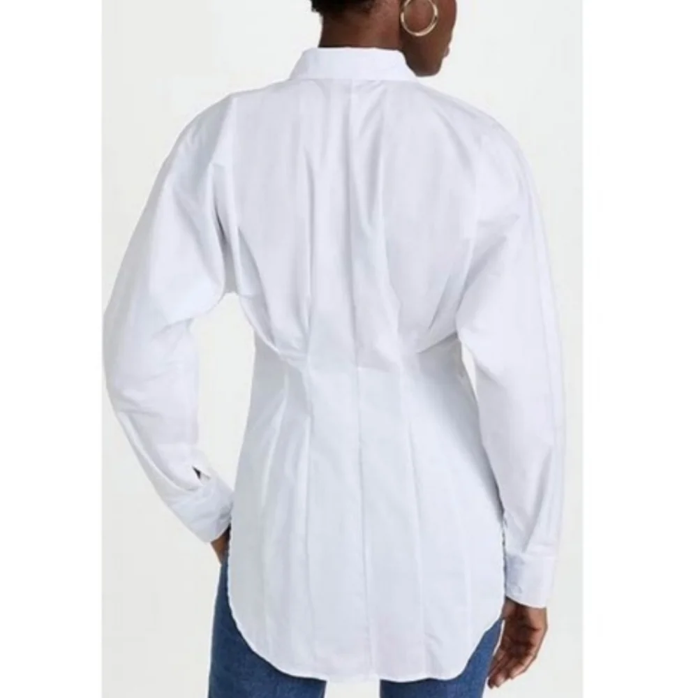 Good American NWT White Button-Up Poplin Dolman Sleeve Pleated Shirt - Picture 2 of 10